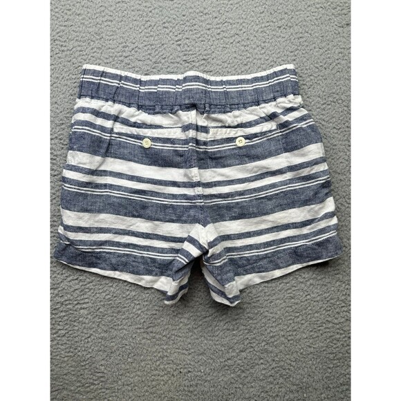 Athleta Blue White Linen Striped Elastic Waist Pockets Shorts Sz 4 - Picture 6 of 6